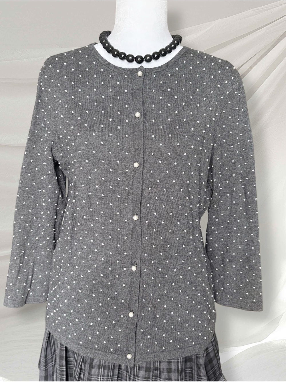 Beaded cardigan Jones New York Gray Pearl